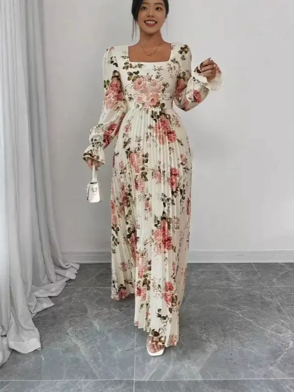 Zara Romantic Summer Floral Print Ruffle Sleeve Pleated Long Dress - Picture 5 of 6